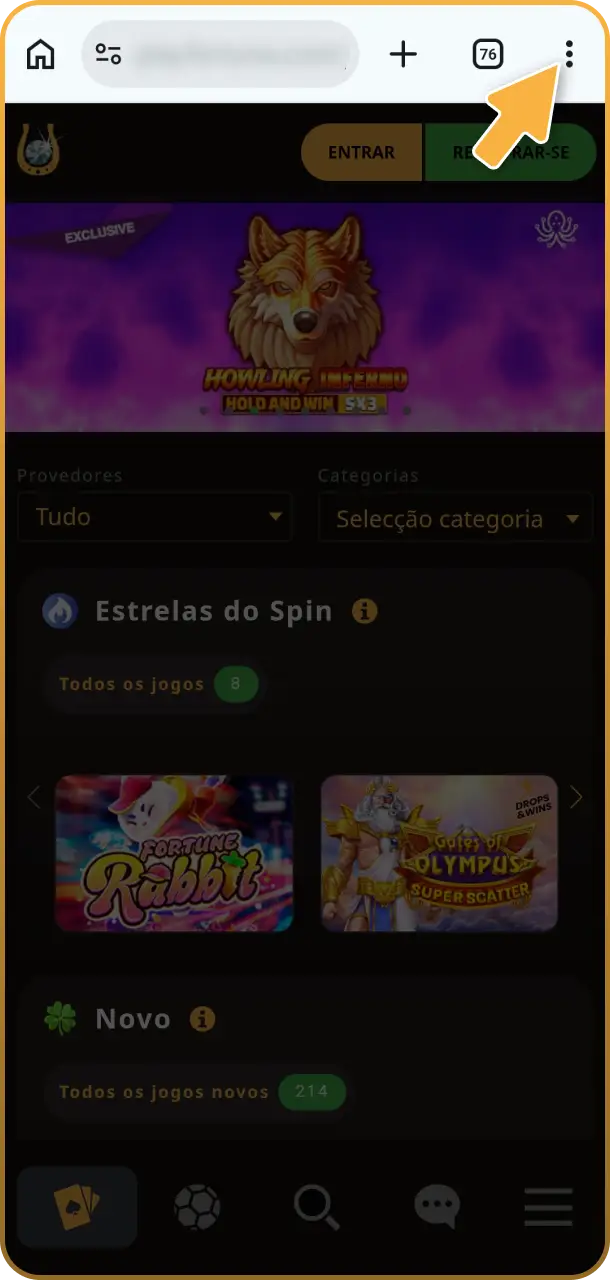 Acesse o menu de configurações do seu dispositivo móvel usando o app do Play Fortuna.