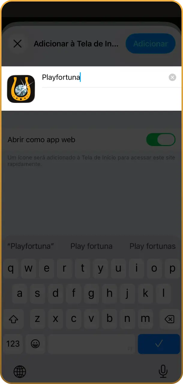 Personalize o acesso rápido definindo o nome do seu ícone na área de trabalho do app do Play Fortuna.