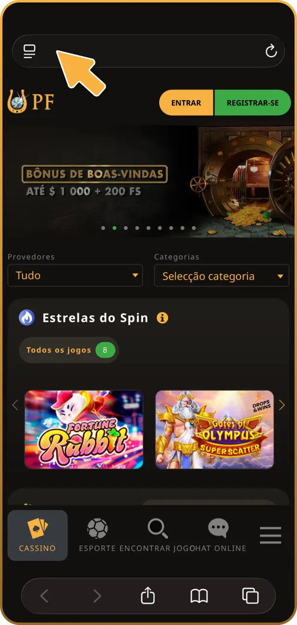 Acesse o navegador e abra o aplicativo Safari móvel para configurar o app do Play Fortuna.
