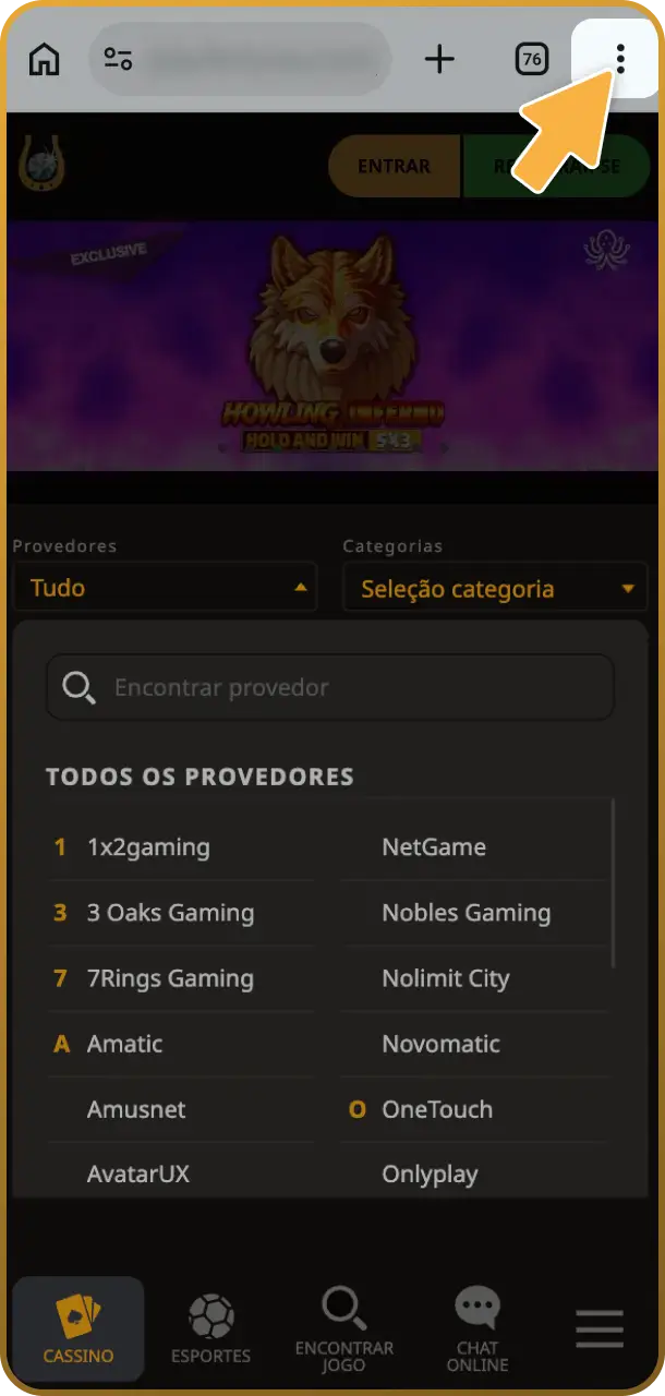 Acesse o menu de configurações do seu dispositivo móvel usando o app do Play Fortuna.