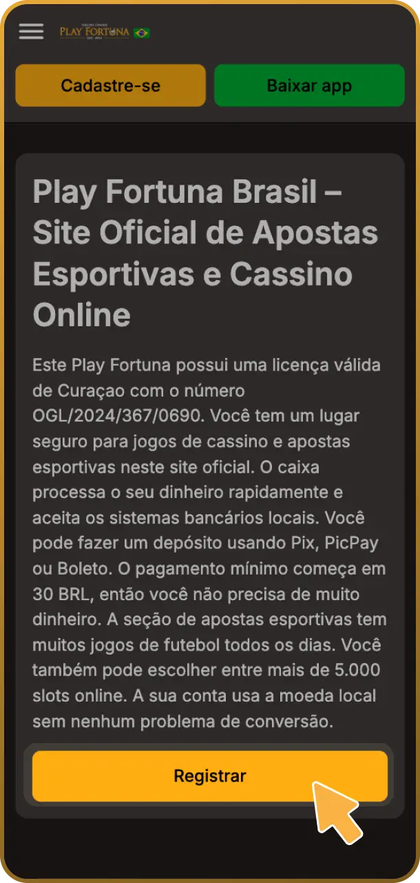 Faça login na sua conta Play Fortuna para começar a apostar.