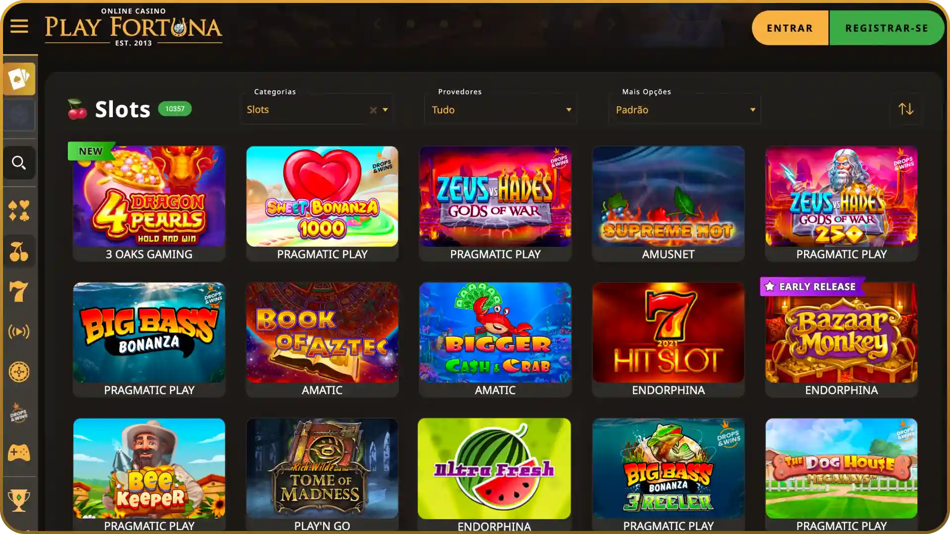 Explore a vasta seleção de slots na página main da Play Fortuna.
